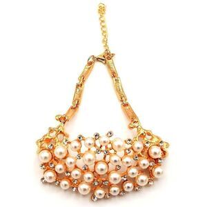 Yellow Gold with White Pearl Cluster and Diamond Crystal Adjustable Bracelet